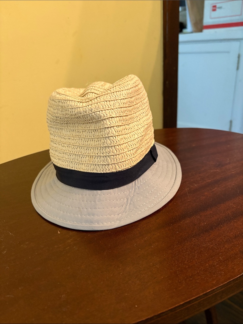 Source Unknown Kids Straw Bucket Hat in Beige with Navy Band